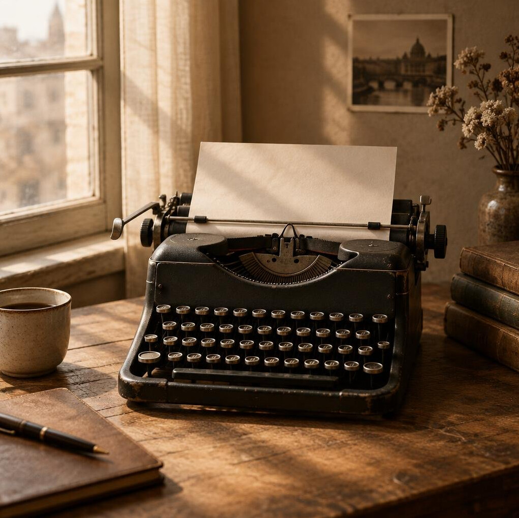 Vintage typewriter on a wooden desk