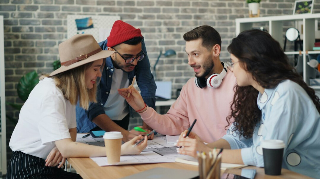 group of friends discussing trends
