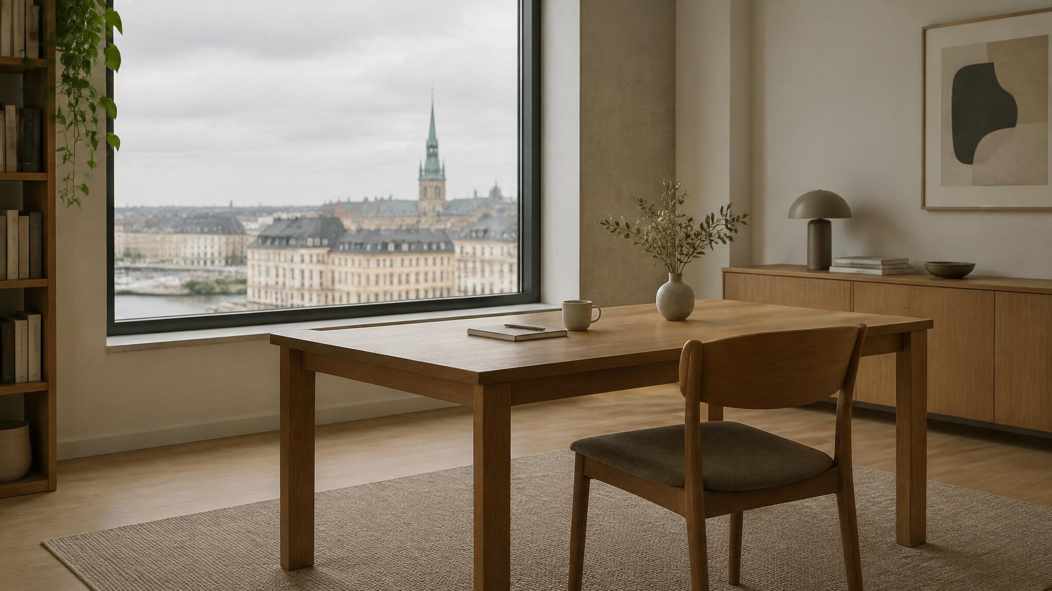 Minimalist office window with soft daylight