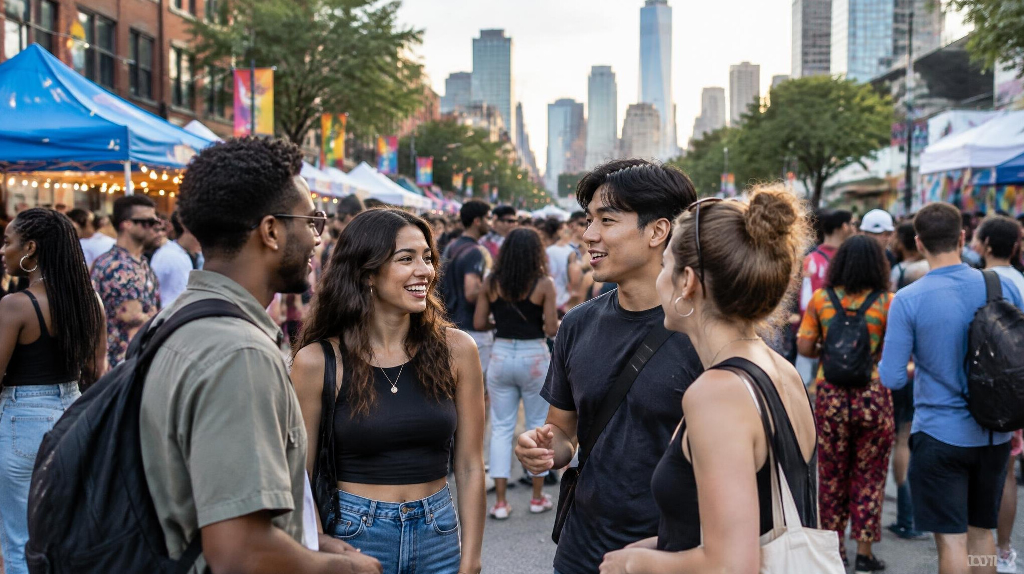 diverse people in city